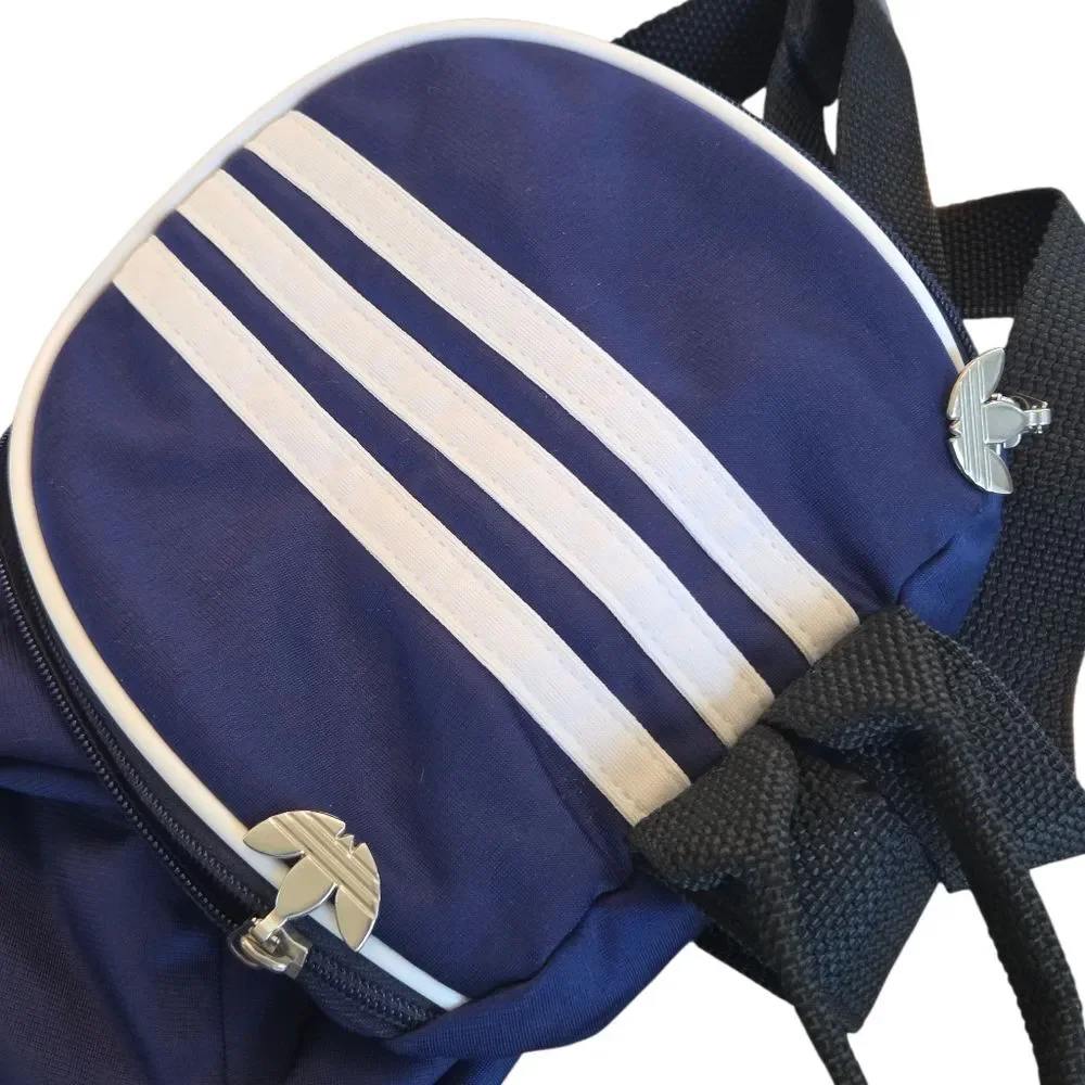 Adidas NWOT VINTAGE Mini Backpack Blue with Trefoil logo zipper pulls UNISEX